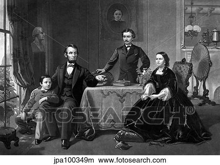 Stock Illustration - Digitally restored vintage print of President Abraham Lincoln and his family.. Fotosearch