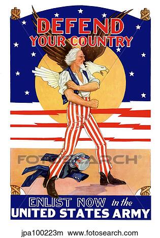 Stock Illustration - Digitally restored war propaganda poster.. Fotosearch