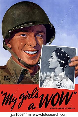 Stock Illustration - Digitally restored war propaganda poster.. Fotosearch