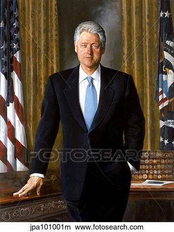 Digitally restored White House painting of President Bill Clinton. View Large Illustration Stock Illustration - Digitally restored White House painting of President Bill Clinton.. Fotosearch