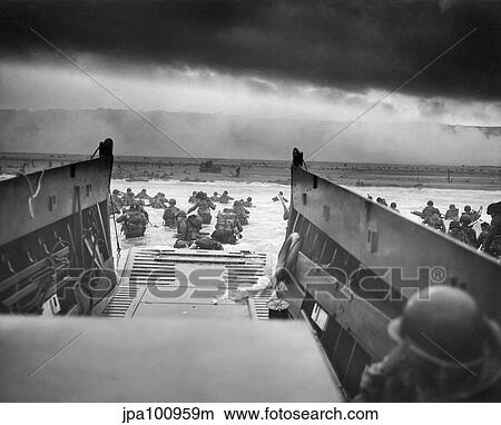 Digitally restored World War II photo of American troops approaching Omaha Beach. View Large Photo Image Picture - Digitally restored World War II photo of American troops approaching Omaha Beach.. Fotosearch
