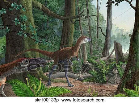 Dilong paradoxus strolling around the woods in search of food. View Large Illustration Stock Illustration - Dilong paradoxus strolling around the woods in search of food.. Fotosearch