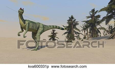 Dilophosaurus hunting for its next meal. View Large Illustration Stock Illustration - Dilophosaurus hunting for its next meal.. Fotosearch
