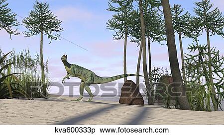 Stock Illustration - Dilophosaurus hunting for its next meal.. Fotosearch