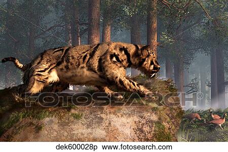 Dinofelis, a prehistoric cat, gets ready to attack a group of pheasants. View Large Illustration Stock Illustration - Dinofelis, a prehistoric cat, gets ready to attack a group of pheasants.. Fotosearch