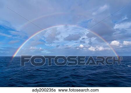 Stock Photograph - Double rainbow over the Atlantic Ocean.. Fotosearch