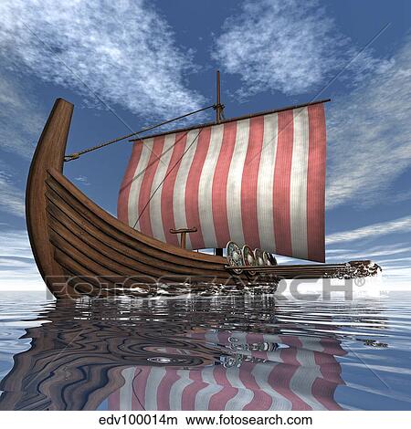 Stock Illustration - Drekar Viking ship navigating the ocean.. Fotosearch