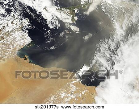 Dust plumes blowing off the north African coast. View Large Photo Image Stock Photograph - Dust plumes blowing off the north African coast.. Fotosearch