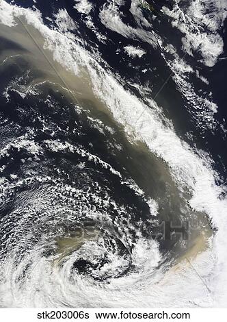Dust storm blowing over the Tasman Sea towards New Zealand. View Large Photo Image Stock Photograph - Dust storm blowing over the Tasman Sea towards New Zealand.. Fotosearch