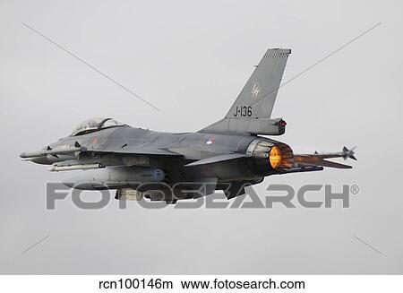Dutch Air Force F-16AM taking off with full afterburner. View Large Photo Image Picture - Dutch Air Force F-16AM taking off with full afterburner.. Fotosearch