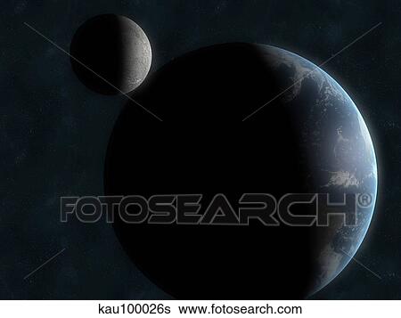 Earth and the moon. View Large Illustration Stock Illustration - Earth and the moon.. Fotosearch