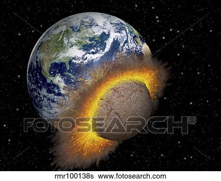 Earth colliding with a Mars-sized planet. View Large Illustration Stock Illustration - Earth colliding with a Mars-sized planet.. Fotosearch