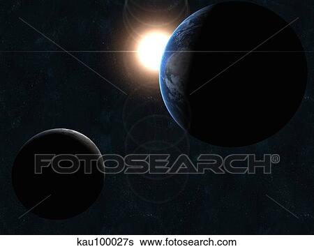 Earth, moon and the sun. View Large Illustration Stock Illustration - Earth, moon and the sun.. Fotosearch