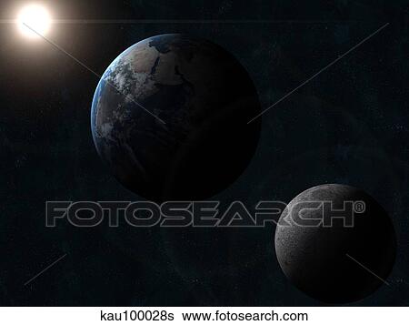 Earth, moon and the sun. View Large Illustration Stock Illustration - Earth, moon and the sun.. Fotosearch