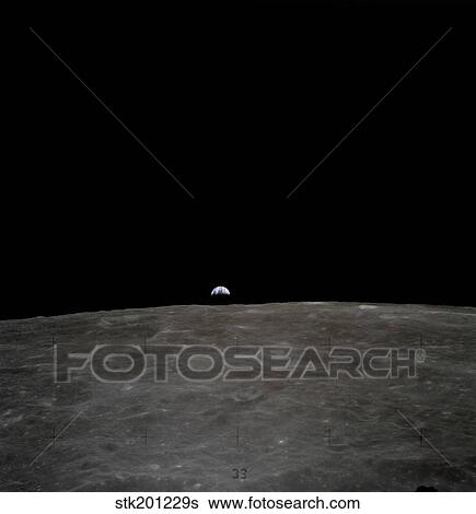 Earth rises over the lunar horizon. View Large Photo Image Stock Photograph - Earth rises over the lunar horizon.. Fotosearch