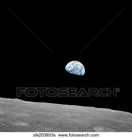 Earth rising above the lunar horizon. View Large Photo Image Stock Photograph - Earth rising above the lunar horizon.. Fotosearch
