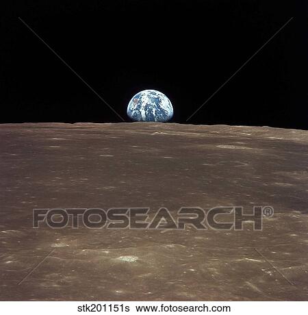 Earth rising above the Moon's horizon. View Large Photo Image Stock Photograph - Earth rising above the Moon's horizon.. Fotosearch