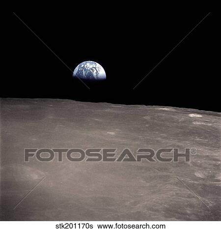Earth rising above the Moon's horizon. View Large Photo Image Stock Photograph - Earth rising above the Moon's horizon.. Fotosearch