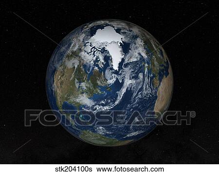 Stock Photograph - Earth with clouds and sea ice from September 15, 2008.. Fotosearch