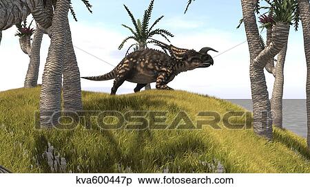Einiosaurus on a grassy hill. View Large Illustration Stock Illustration - Einiosaurus on a grassy hill.. Fotosearch