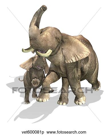 Elephants, mother and son. View Large Illustration Stock Illustration - Elephants, mother and son.. Fotosearch