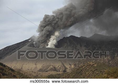 Stock Photograph - Emission of ash from Sakurajima volcano, Japan.. Fotosearch