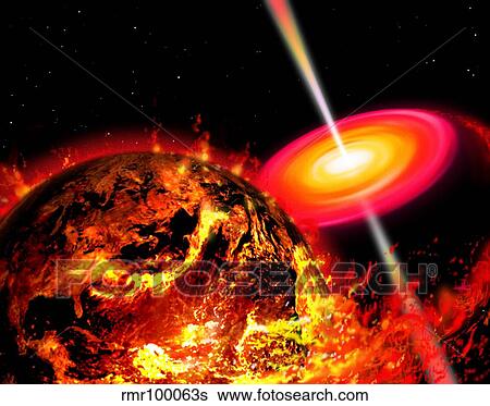 Stock Illustration - End of the World: The Earth Destroyed by a Black Hole. Fotosearch
