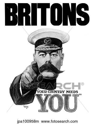 Stock Illustration - English World War I propaganda poster featuring Lord Kitchener.. Fotosearch