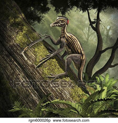 Stock Illustration - Epidendrosaurus ninchengensis capturing wood worms.. Fotosearch