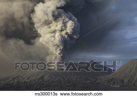Stock Photograph - Eruption of ash cloud from Mount Bromo volcano, Tengger Caldera, Java, Indonesia.. Fotosearch