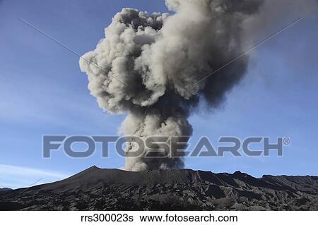 Stock Photograph - Eruption of ash cloud from Mount Bromo volcano, Tengger Caldera, Java, Indonesia.. Fotosearch