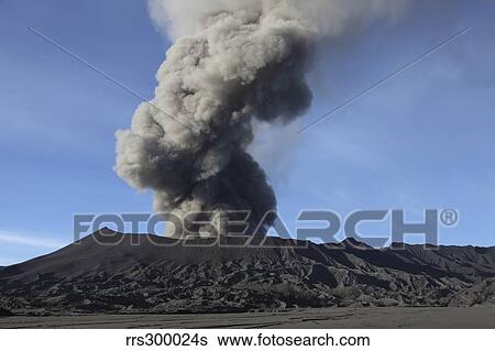 Stock Photograph - Eruption of ash cloud from Mount Bromo volcano, Tengger Caldera, Java, Indonesia.. Fotosearch