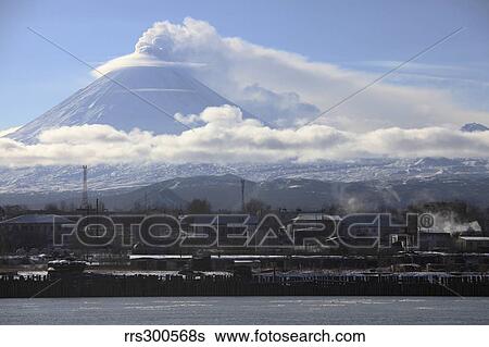 Stock Photograph - Eruption of Kliuchevskoi Volcano, Kamchatka, Russia.. Fotosearch