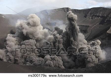 Stock Photograph - Eruption of volcanic ash, summit craters, Yasur Volcano, Tanna Island, Vanuatu.. Fotosearch