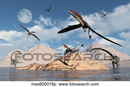 Eudimorphodons from the Triassic Period of Earth. View Large Illustration Stock Illustration - Eudimorphodons from the Triassic Period of Earth.. Fotosearch
