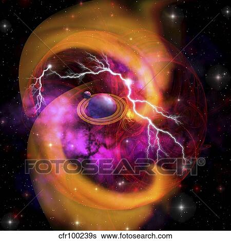 Evolution of planet building with surrounding cosmic dust and electrical charges. View Large Illustration Stock Illustration - Evolution of planet building with surrounding cosmic dust and electrical charges.. Fotosearch