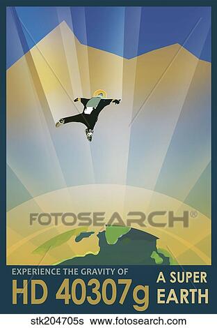 Experience the Gravity of a Super Earth in this retro space poster. View Large Illustration Stock Illustration - Experience the Gravity of a Super Earth in this retro space poster.. Fotosearch
