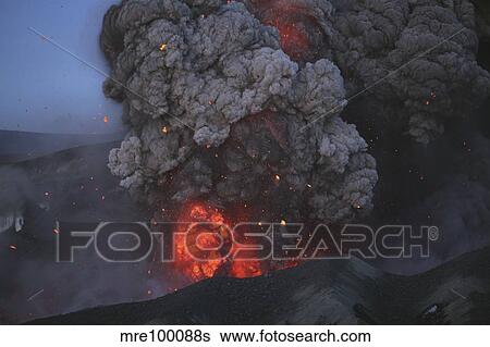 Stock Photograph - Eyjafjallajokull eruption, Summit crater, Iceland.. Fotosearch