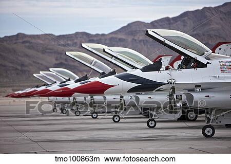 F-16C Thunderbirds on the ramp at Nellis Air Force Base, Nevada. View Large Photo Image Picture - F-16C Thunderbirds on the ramp at Nellis Air Force Base, Nevada.. Fotosearch
