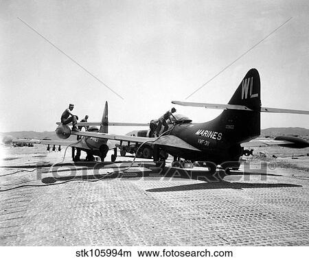 F9F Panther jets being refueled. View Large Photo Image Picture - F9F Panther jets being refueled.. Fotosearch
