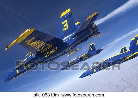 Picture - F/A-18 Hornets of the Blue Angels fly in formation over Colorado.. Fotosearch