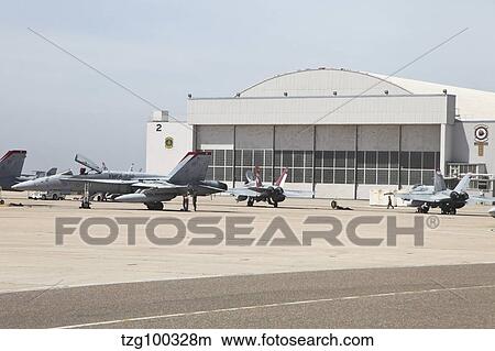 Picture - F/A-18 Hornets on the flight line at MCAS Miramar, California.. Fotosearch