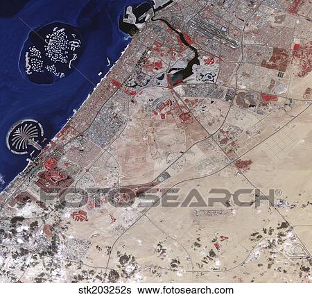 Stock Photograph - False-color image of part of Dubai.. Fotosearch