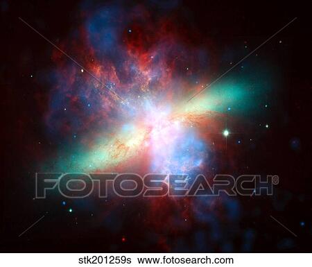 Stock Photograph - False-colored view of the Messier 82 galaxy.. Fotosearch