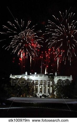 Fireworks explode over the White House. View Large Photo Image Picture - Fireworks explode over the White House.. Fotosearch