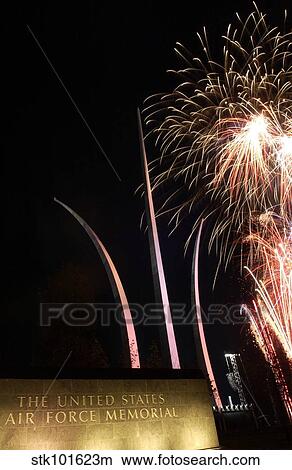 Fireworks light up the Air Force Memorial at Arlington, Virginia. View Large Photo Image Picture - Fireworks light up the Air Force Memorial at Arlington, Virginia.. Fotosearch