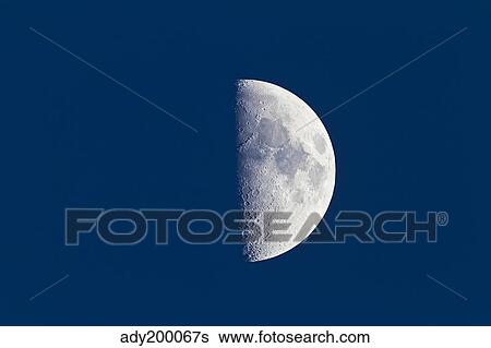 First quarter moon taken near sunset with sky still bright in twilight. View Large Photo Image Stock Photograph - First quarter moon taken near sunset with sky still bright in twilight.. Fotosearch