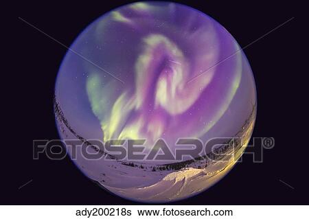 Fish-eye lens view of an aurora borealis in Churchill, Manitoba, Canada. View Large Photo Image Stock Photograph - Fish-eye lens view of an aurora borealis in Churchill, Manitoba, Canada.. Fotosearch