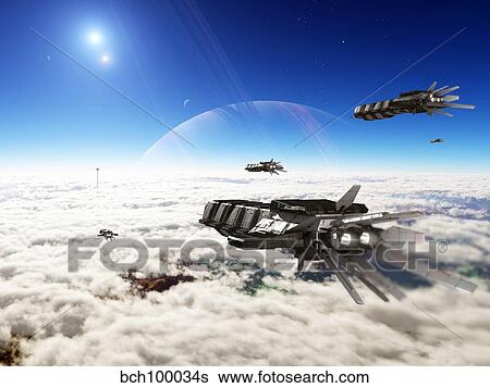 Stock Illustration - Five medium freighters deccelerate near their destination.. Fotosearch