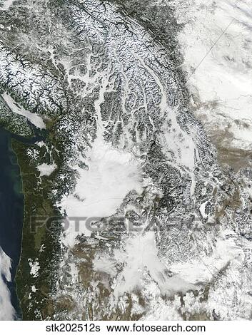 Fog and snow in the Pacific Northwest (true color). View Large Photo Image Stock Photograph - Fog and snow in the Pacific Northwest (true color).. Fotosearch